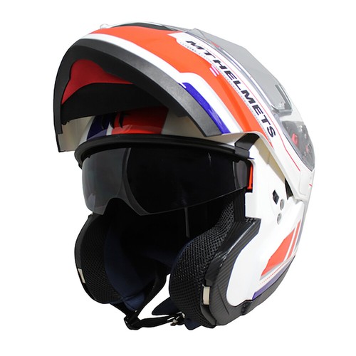 MT Atom Sv Raceline Mentonera Deslizante Moto Casco - Blanco & Rojo & Azul - Imagen 4 de 4