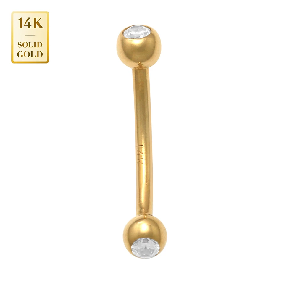 14K Solid Gold Curved Barbell Eyebrow Tongue Nipple Rings Bar Ear Piercing  16G - Image 4 of 4