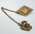 USMC Sweetheart Mother's Enameled Pin w Seed Pearls and EGA Chain WW2 Military