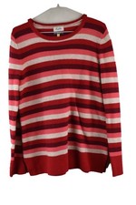 HEYTON Red Knitwear Jumper size L Womens 14/40 100% Wool Striped Pullover Casual