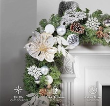 Pre-lit 6 Feet/72 Inch Christmas Garland, White Silver Lighted Garland with...