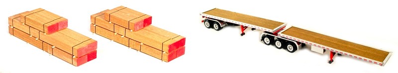HO JAEGER - LUMBER LOAD FLAT BED TRAILERS OR FLAT CARS (LOT OF 2) - ASSEMBLED #1