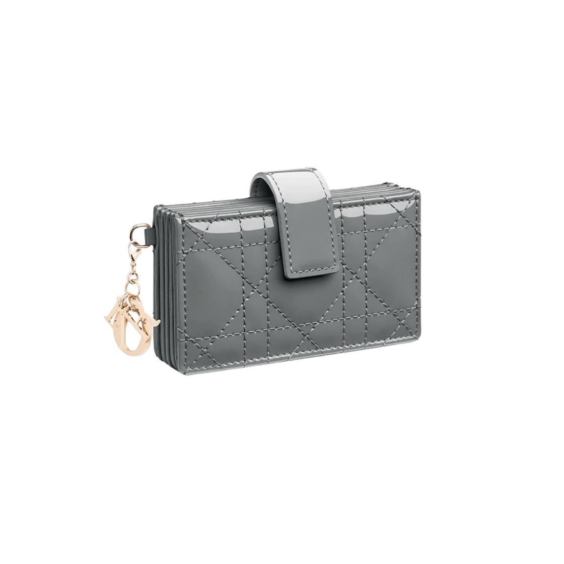 Dior Lady 5-Gusset Card Holder in Grey Patent Cannage Calfskin