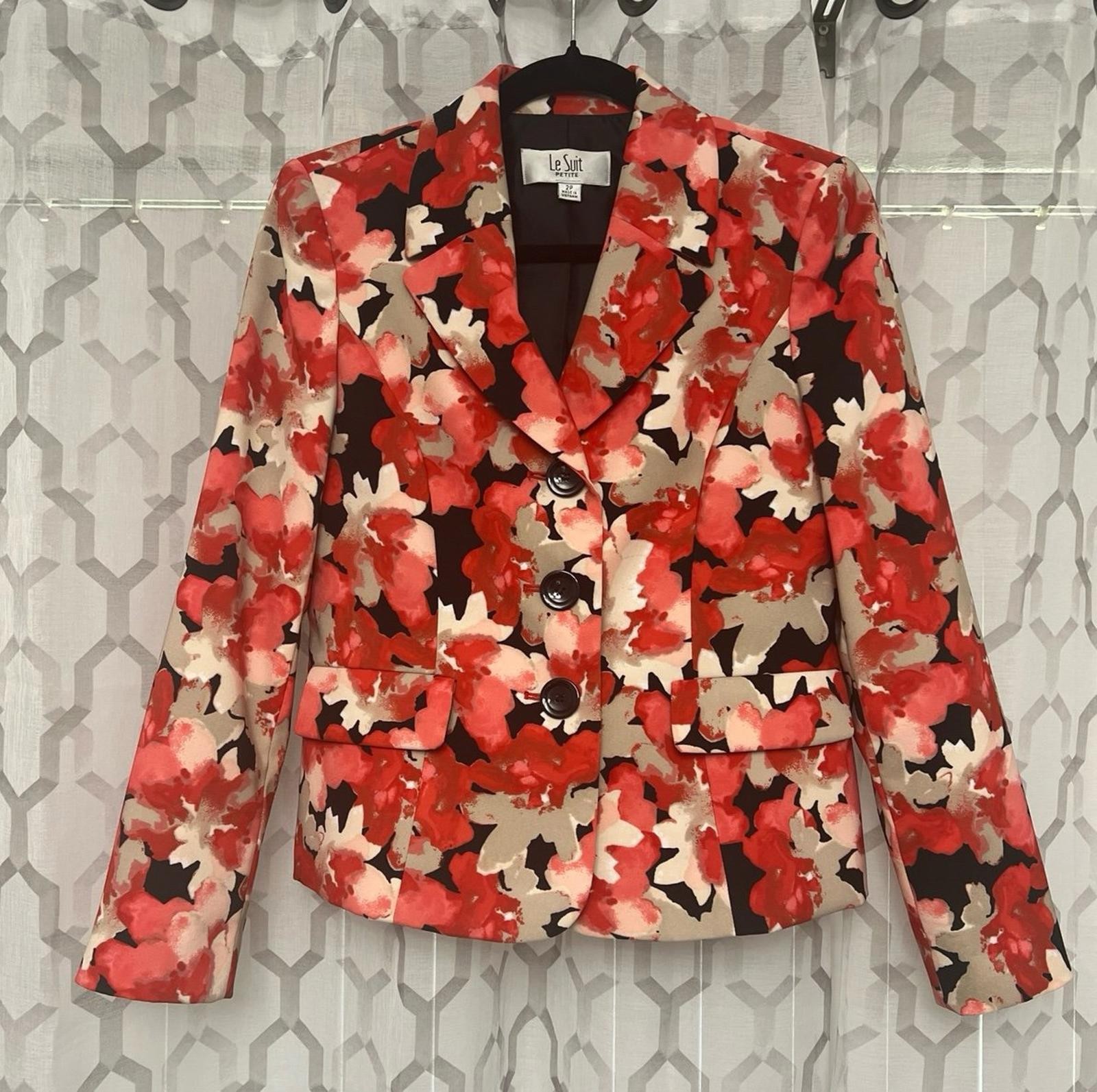 Le Suit Floral Blazer Petite Size 2P