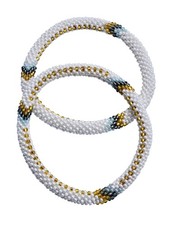 Set of 2 Handmade Beaded Glass Seed Bead Stackable White Crochet Bracelets