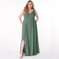 Azazie Kori Eucalyptus green a-line pleated chiffon dress size A20