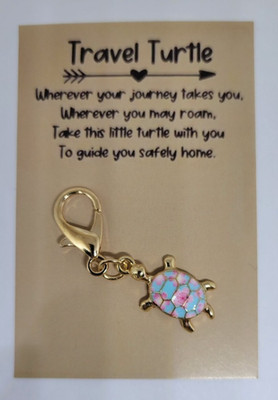 Pocket Hug ~ Travel Turtle ~ Pink Flower / Blue ~ Keychain ~ Comfort ~ Anxiety