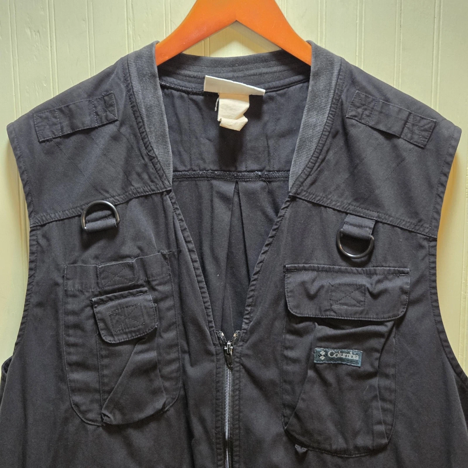 Vintage Columbia Vest Mens 54 Black Utility Multi Pocket Travel Outdoor 90s