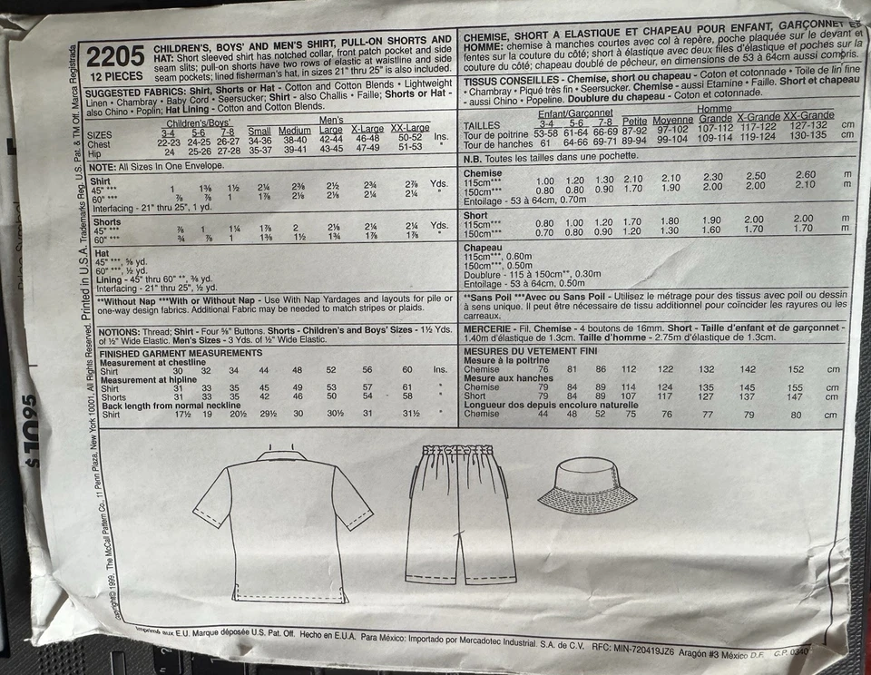 McCall's Father & Son Shirt, Shorts & Hat Boys' sz 3-8 Men chest 38-52 uncut - Image 2 of 2