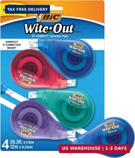 BIC Wite-Out Brand EZ Correct Correction Tape, 39.3 feet, 4-Count Pack of White