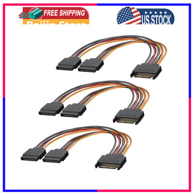 3-Pack 15 Pin SATA Power Splitter Cable, 8 Inch Sata Male to 2X Female Cable...