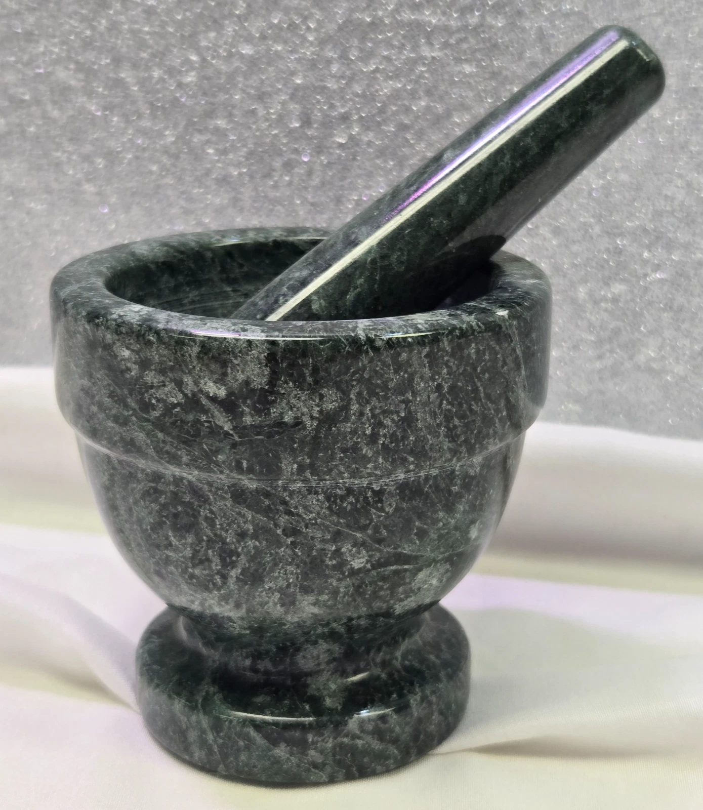 Green Marble Stone Mortar and Pestle Set VTG Natural Herb Spice Grinder Muddler