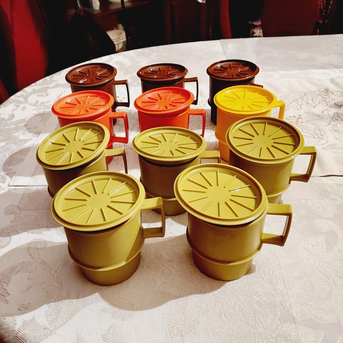 Vintage Tupperware Mugs and Lids/Coasters 1970s Set of 11 !! Hard