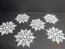 Set of 6 White Glittered SNOWFLAKES Ornaments 4"w Plastic and Glitter 343
