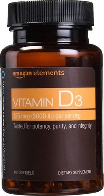 Amazon Elements - Vitamin D3, 5000 IU, 180 Softgels, Supports Strong Bones and I