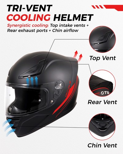 ORTHRUS DOT Full Face Motorcycle Helmet Dual Visor Matte Black Red Street Bike - Bild 5 von 7