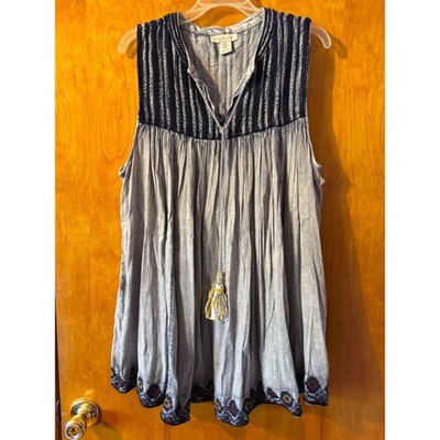 Rachel Zoe Sleeveless Embroidered Tunic Top Bohemian Style Blouse 1X