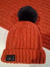 DKNY Red Hat And Eternity Scarf Set, Gently Used, Removable Pom Pom