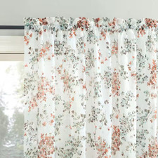 Alethea Floral Print Crushed Voile White Polyester 51 In. W X 63 In. L Rod Pocke