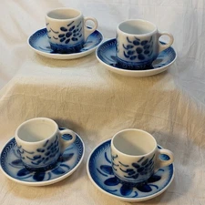 Porcelana M. Siao MG Espresso Cup Saucer Set 4 Brazilian Blue White Porcelain