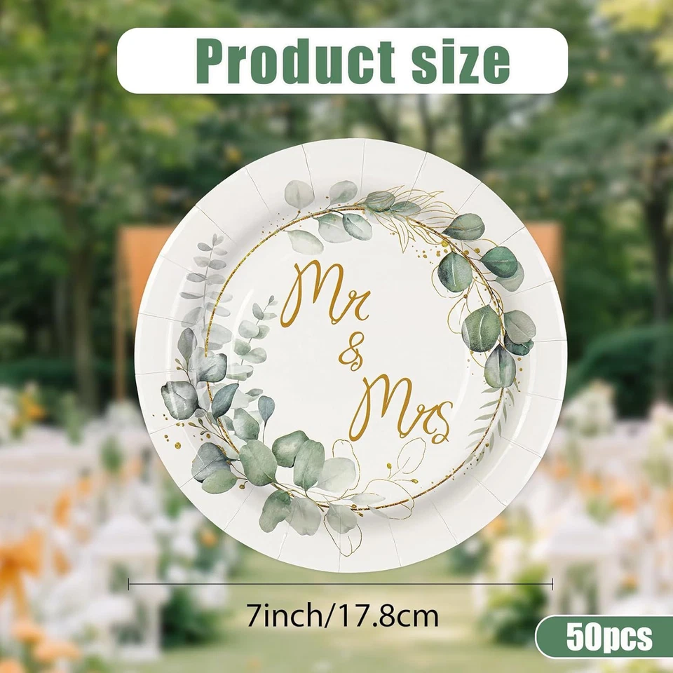 Platos de papel de compromiso 50 un.-Sr. y Sra. ducha nupcial boda 7 pulgadas 7 pulgadas,  Foto 2 de 4