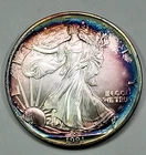 1991  American Silver Eagle 1 oz .999 Fine Silver Coin Nicely Toned Rainbow tone