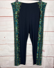 Susan Graver Pants Womens 3X Black Floral Trim Liquid Knit Straight Leg Pull On