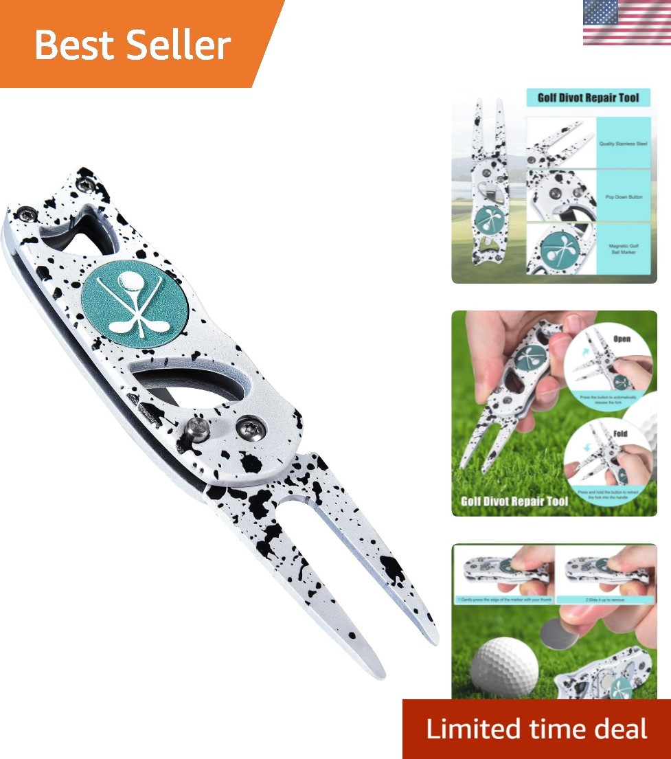 Golf divot repair tool, 3 in 1 compact ball marker divot tool, foldable golf...
