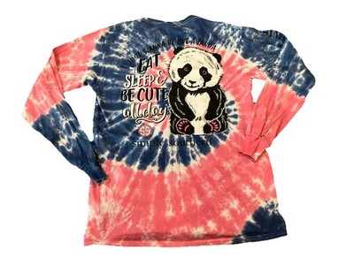 Simply Southern Shirt Womens M Pink Blue Panda Tie Dye Spiral Long Sleeve Tee