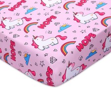 Unicorn Baby Fitted Crib Sheet Breathable Microfiber for Girls