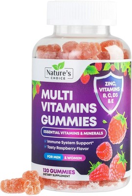 Natural Multivitamin Gummies with Zinc Vitamins B, C, D3, & E Plus Men Women    