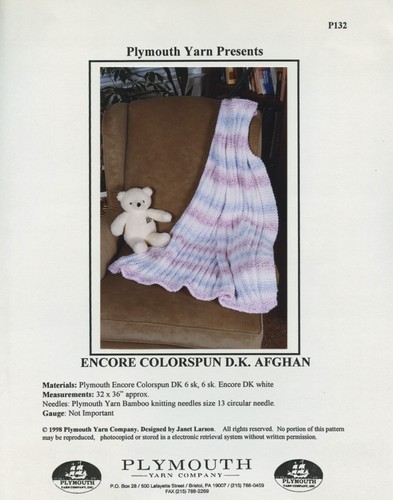Plymouth Knitting Pattern P132 Encore Colorspun DK Afghan - Easy Knit - Picture 3 of 3