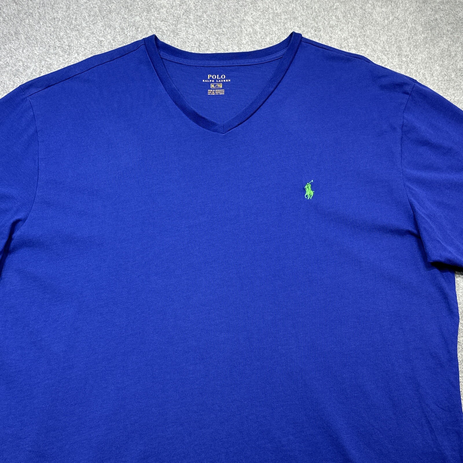 Polo Ralph Lauren camicia uomo XL blu scollo a V verde pony casual preppy maglietta estiva