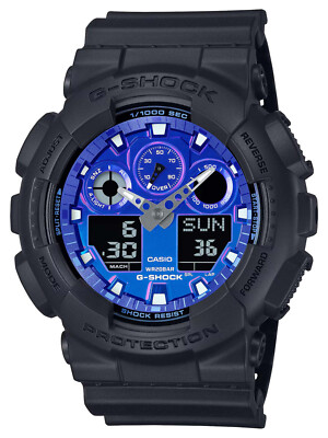 Casio G-Shock FIRE INSIDE Vivid Blue Ana-Digi World Time Mens Watch GA100FL-1A