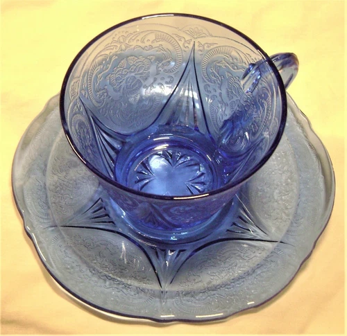 Royal Lace Cobalt Blue Cup/Saucer set from Hazel-Atlas 1934-1941