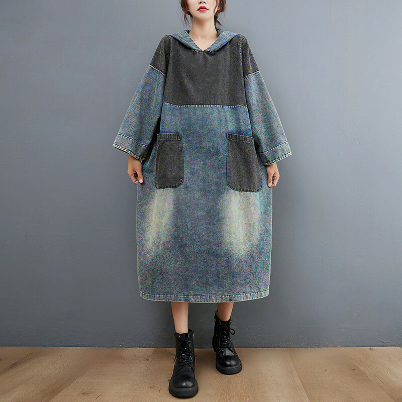 white christmas dresses Teela Denim Hoodie Dress