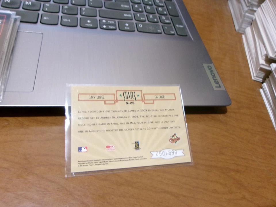 2004 LEAF CERTIFIED CUTS INSERT #S-25- JAVY LOPEZ- BRAVES #d 050/ 599 - Image 2 of 2