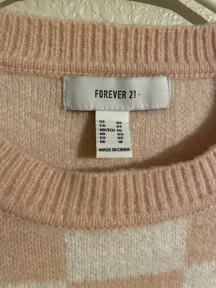 Suéter xadrez Forever 21 rosa e branco manga longa 0X - Imagem 3 de 4