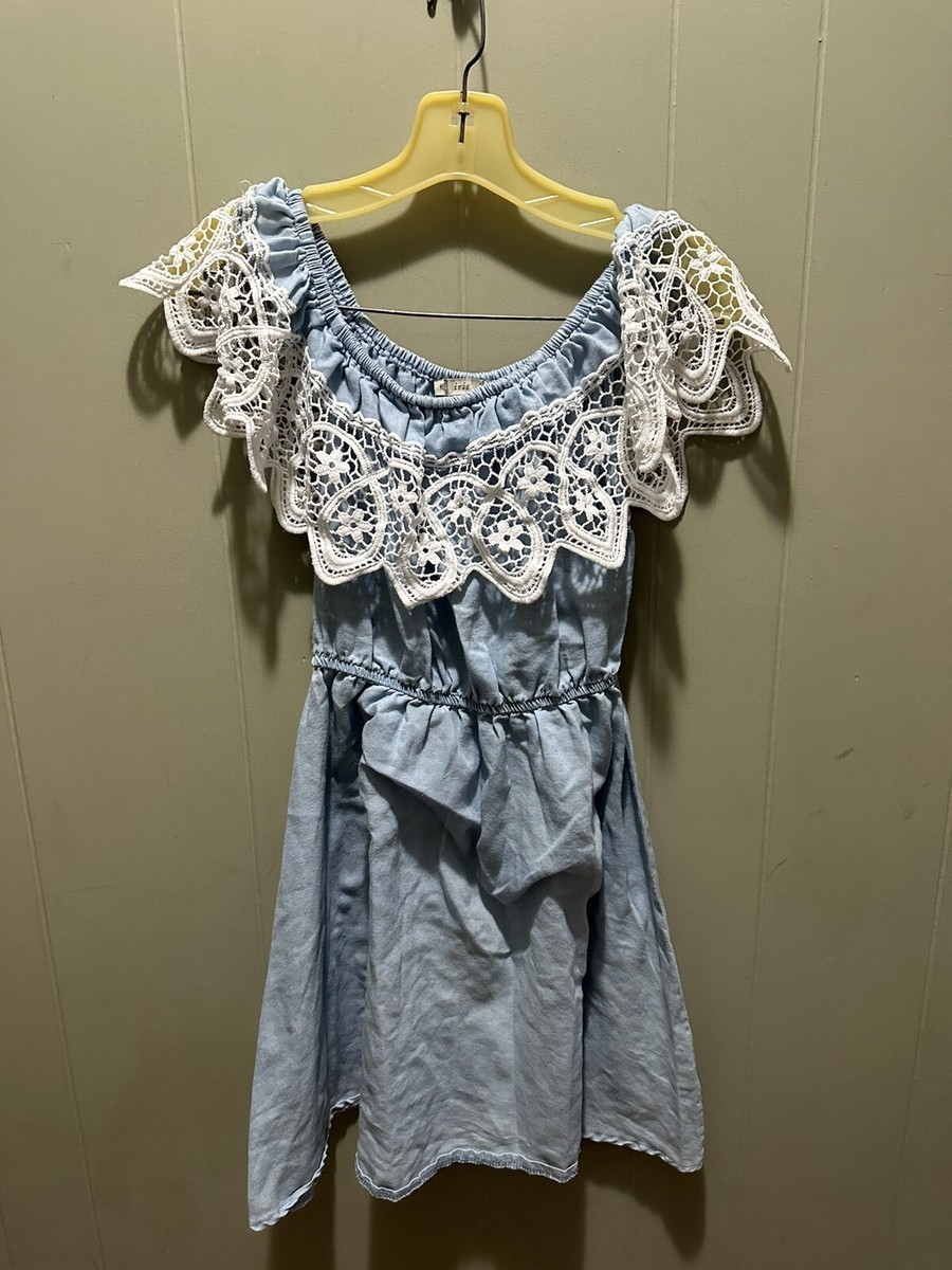 ladies sunday dress Women's Light Blue W/ Lace Trim Elastic Waist Sz S Cottagecore Iris intype_dr4741