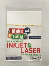 A4 SATIN White Self Adhesive INKJET LASER Printable PP Vinyl Sticker - 10 Sheets