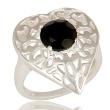 Natural Black Onyx 925 Sterling Silver Heart Design Ring, Wedding Bride Jewelry