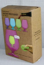 4 Wine Glass  Silicone Stemmed Unbreakable Summer Pool Cup 12oz New Damaged Box