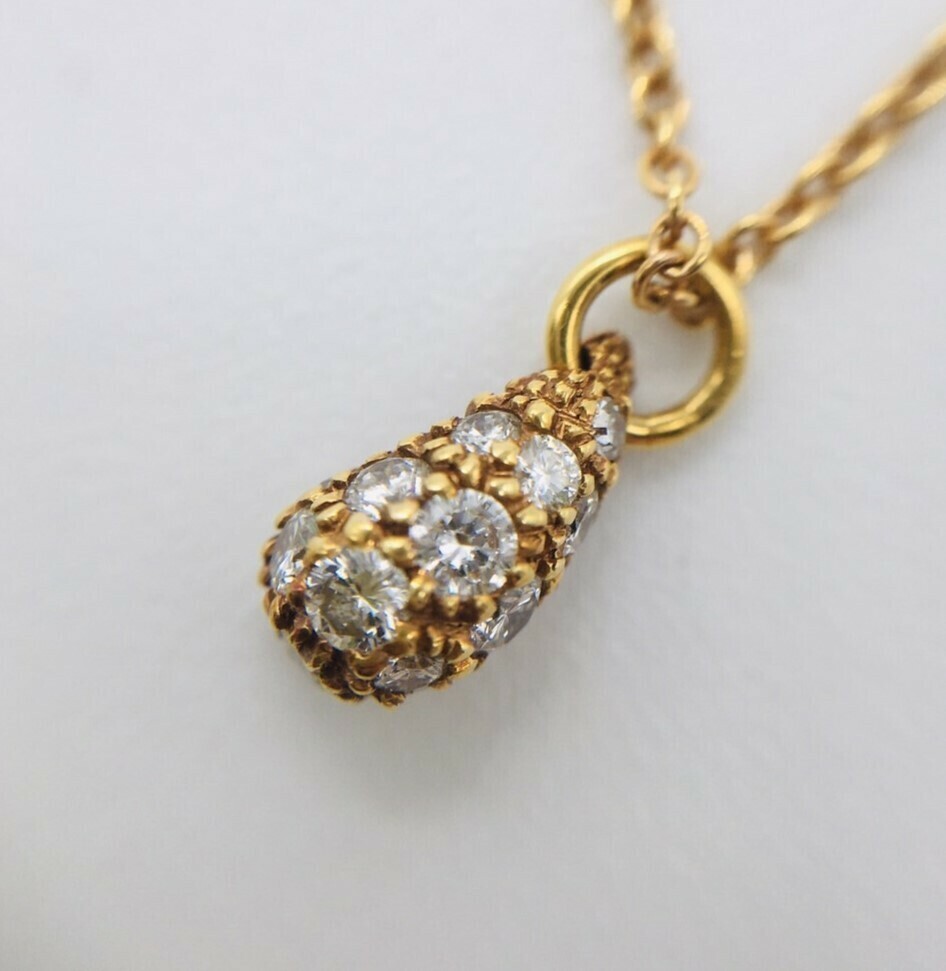 Tiffany & Co. Diamond Teardrop Pave Pendant Necklace K18 YG Yellow  