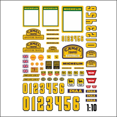 MBBE Pegatina coche RC 1:10 - Trophy Defender Landrover Camel ONE LIFE. Juego Crawler B