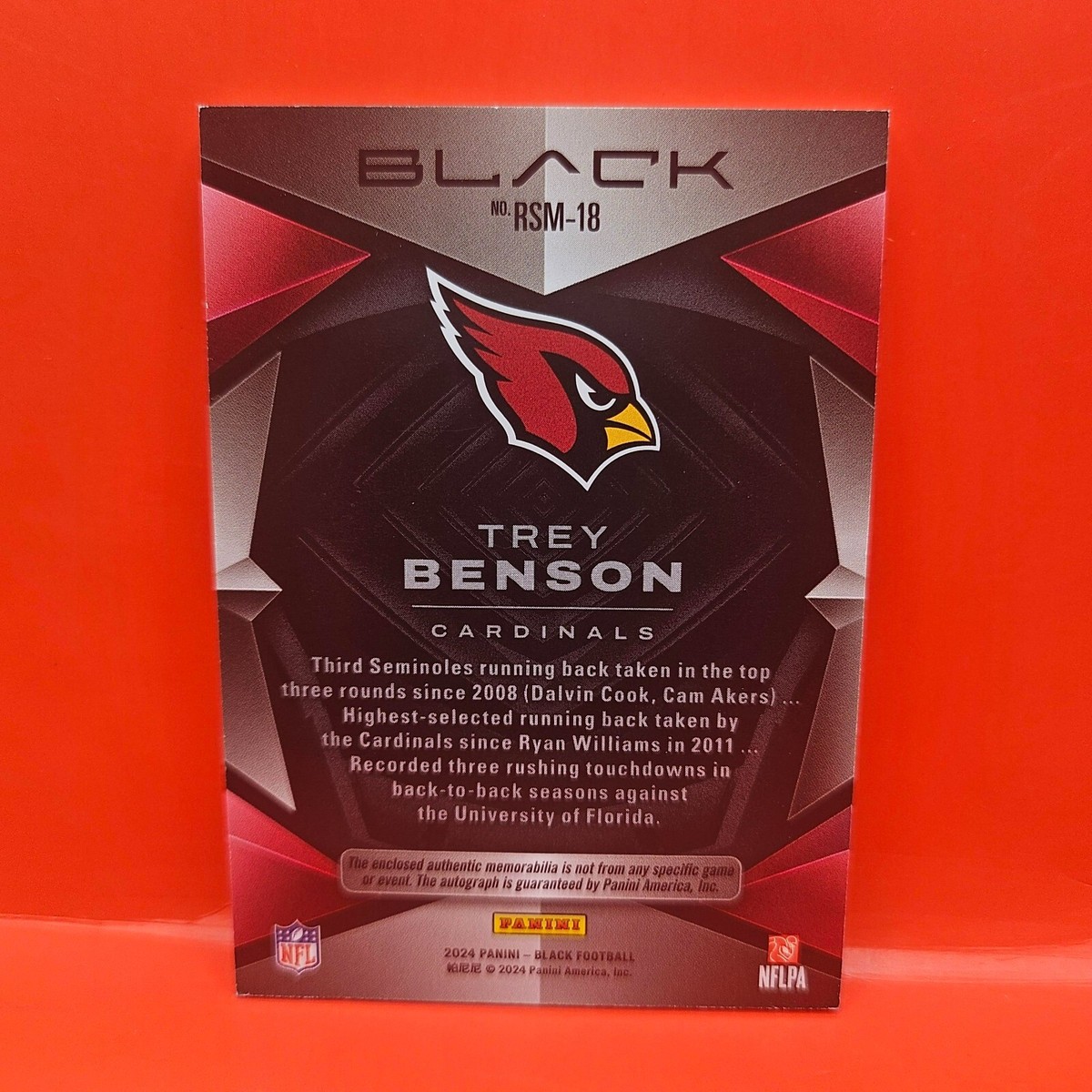 2024 PANINI BLACK #RSM -18 TREY BENSON RPA 57/75 ARIZONA CARDINALS