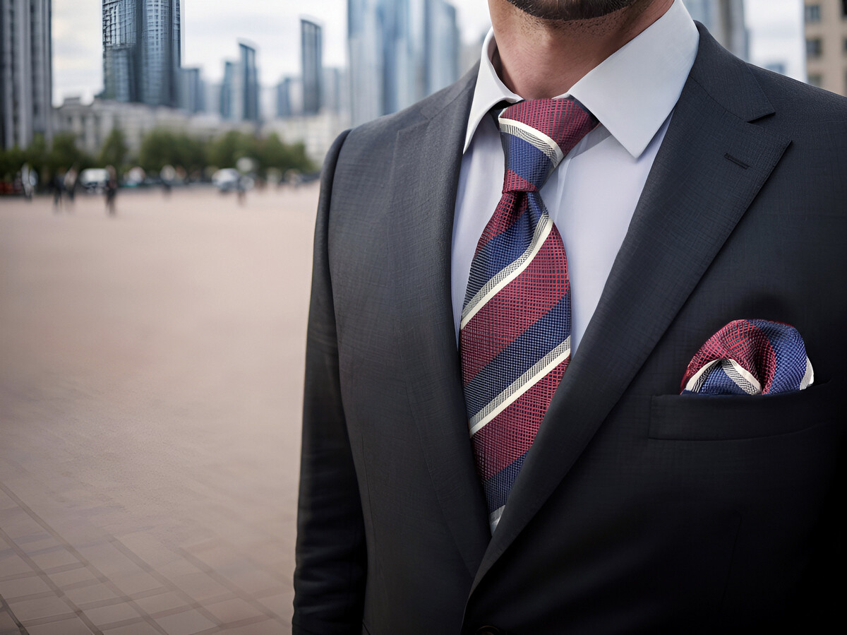 S&W SHLAX&WING Tie for Men Stripes Blue Red White Necktie Set