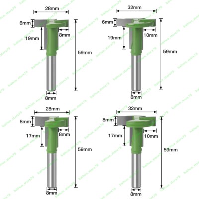 8mm Shank T-Slot Router Bit Straight Edge Slotting Milling Cutter Cutting 4pcs