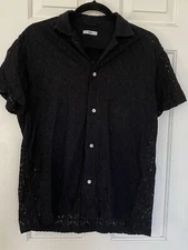 Bode Black Tile Lace Button Up Cotton Blend Shirt Small Medium