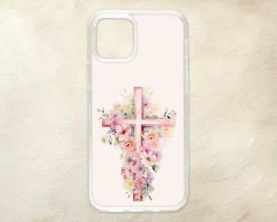 Aquarell Christian Pink Blumenkreuz Glaube Handyhülle iPhone Samsung Motorola