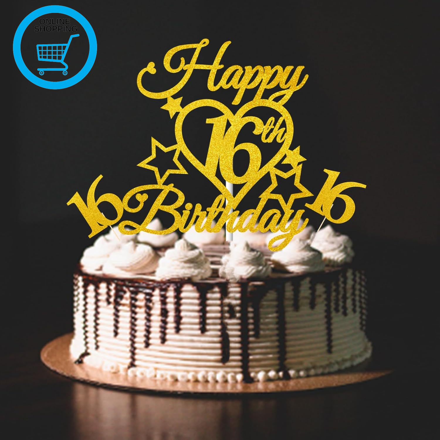 16Th Birthday Cake Topper Girls Boys Gold Glittery Happy 16Th Birthday Cake Cupc